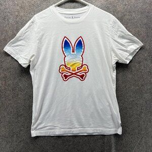 Psycho Bunny Shirt Mens Medium White Gradient Skull Bunny Graphic Crewneck Tee 5